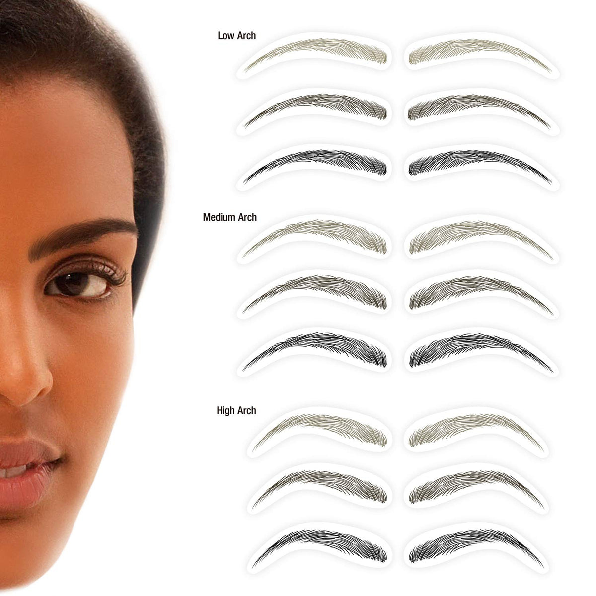 Godefroy MyBrows Long Lasting Eyebrow Transfers, High Arch, Medium Brown, 48-Pairs of Brows (96