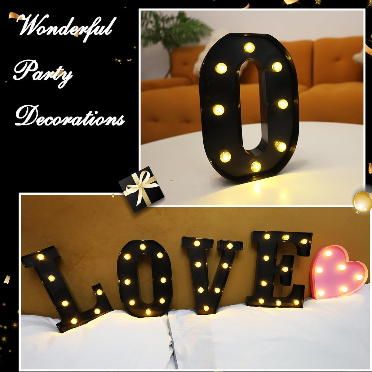 Led Marquee Letters, 8.58 Inch Black Light Up Letters, Small Led Letter Lights, Battery Powered