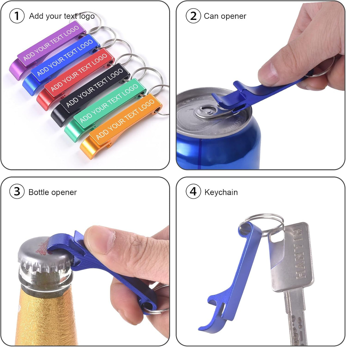 Custom Bottle Opener Keychain - Bulk Personalized with Text/Logo/Photo - Perfect for Corporate