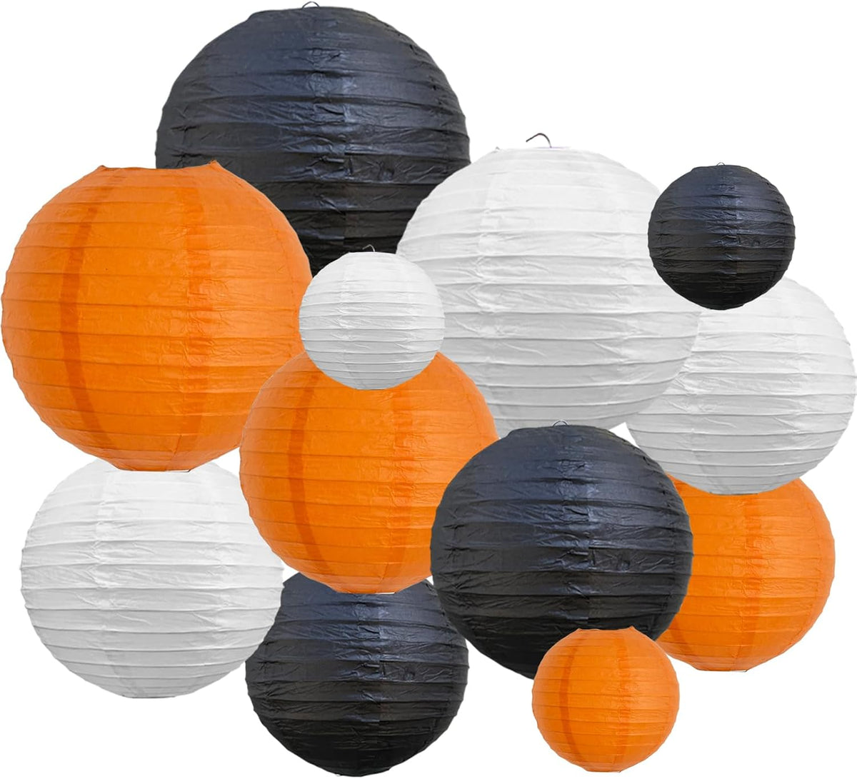 BEISHIDA 12Pcs Orange Black White Paper Lanterns Decorative Chinese/Japanese Hanging Round Paper