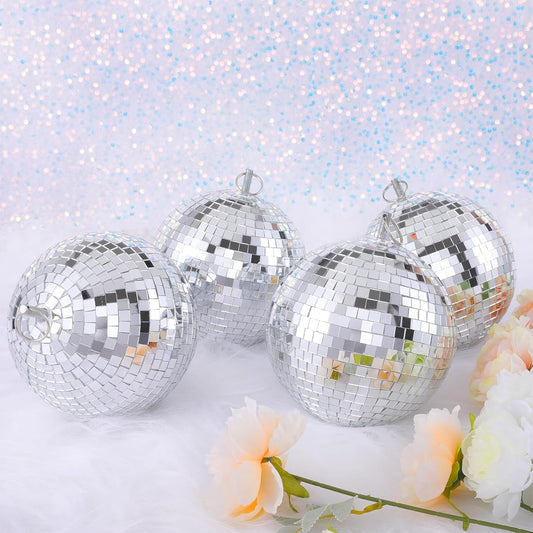 Mirror Disco Ball Silver Mirror Ball: 6 Inches Reflective Hanging Ball - 80s Party Club Stage Props