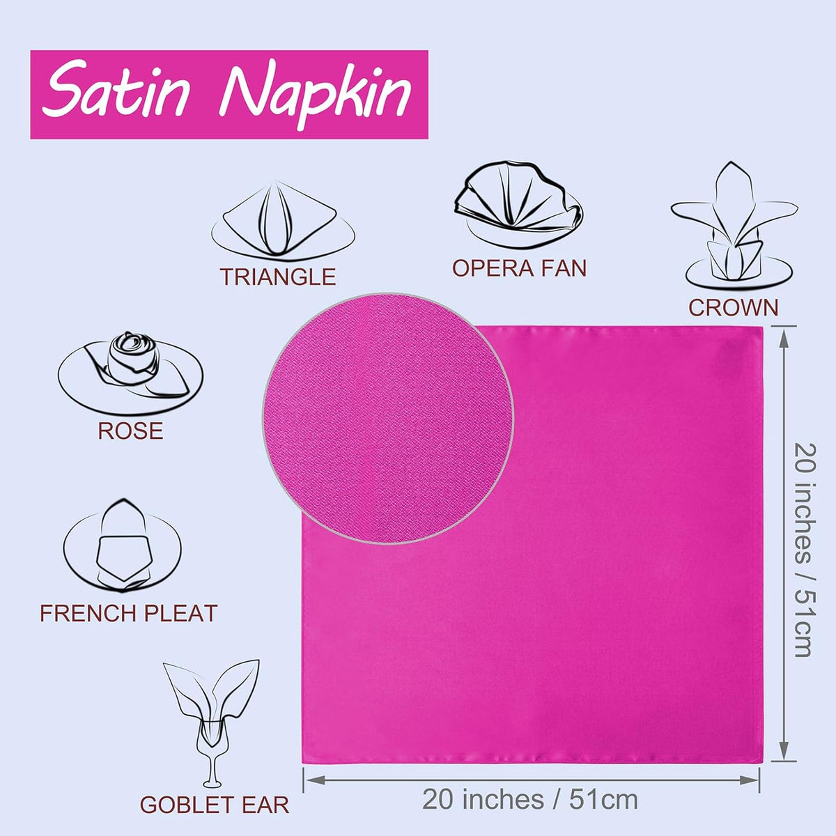 Horbaunal 30 Pack Hot Pink Satin Napkins 20 x 20 Inch, Square Soft Table Dinner Napkins, Silky