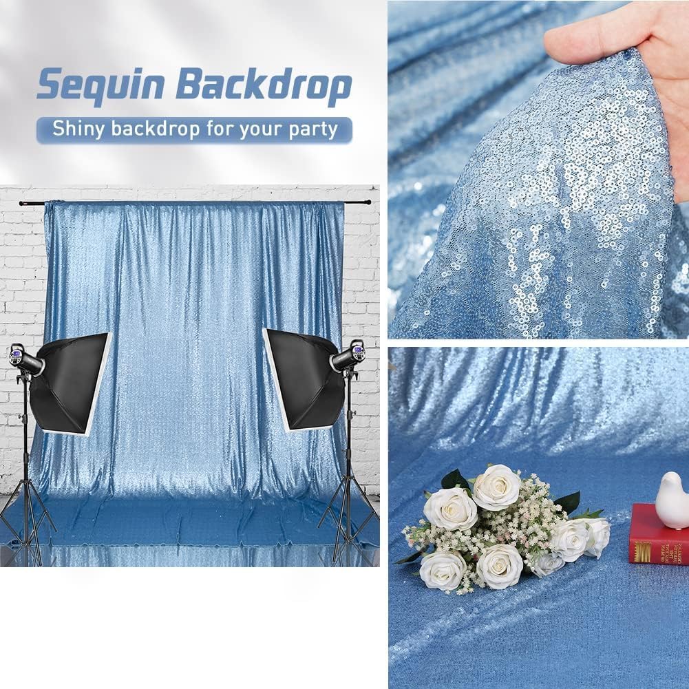 Eternal Beauty Baby Blue Sequin Backdrop, 20x10 Ft Glitter Background Curtains for Shimmer