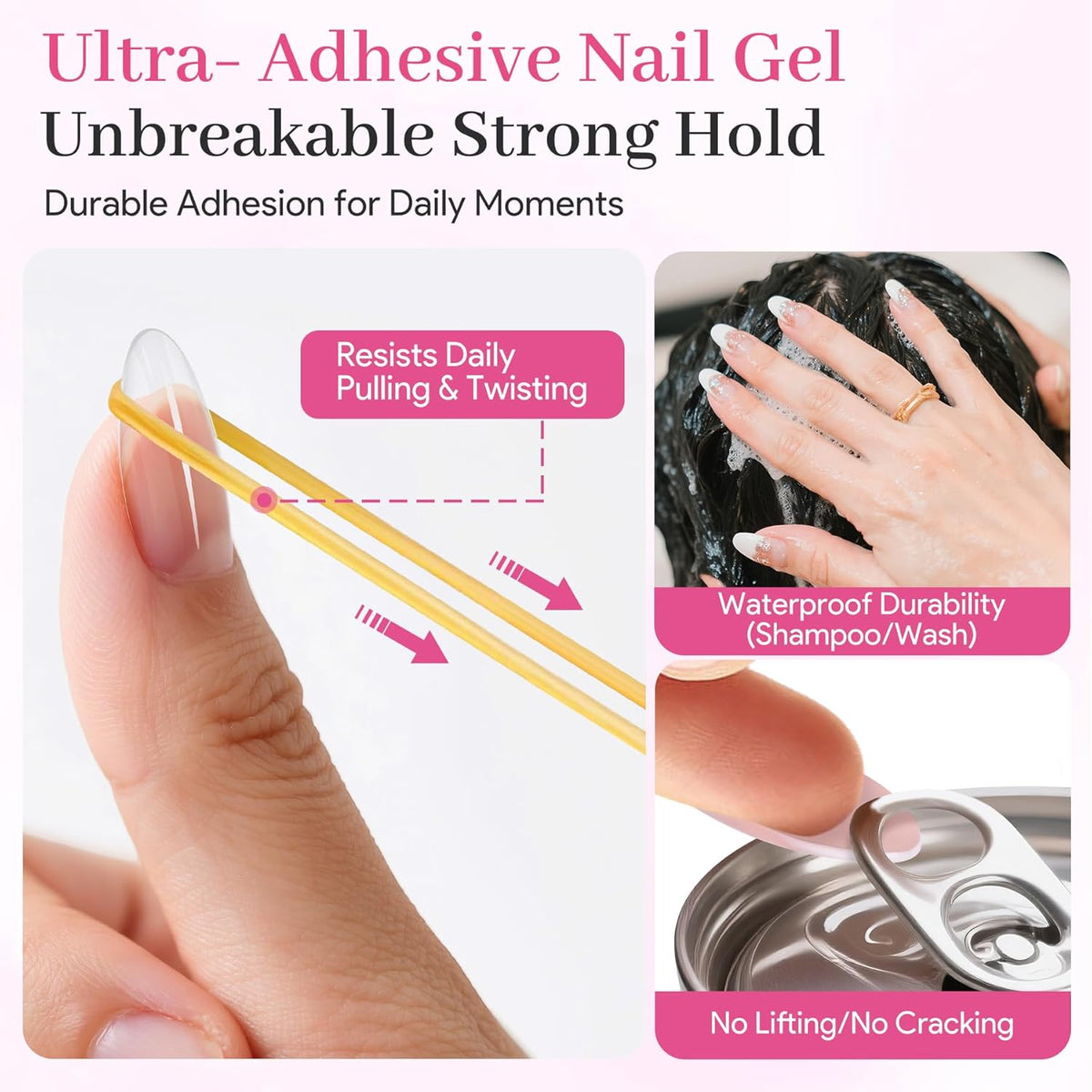 Nail Tips Gel Glue 15g - Lamp Curing Solid Nail Glue for False Acrylic Nails, Crystal Clear Long