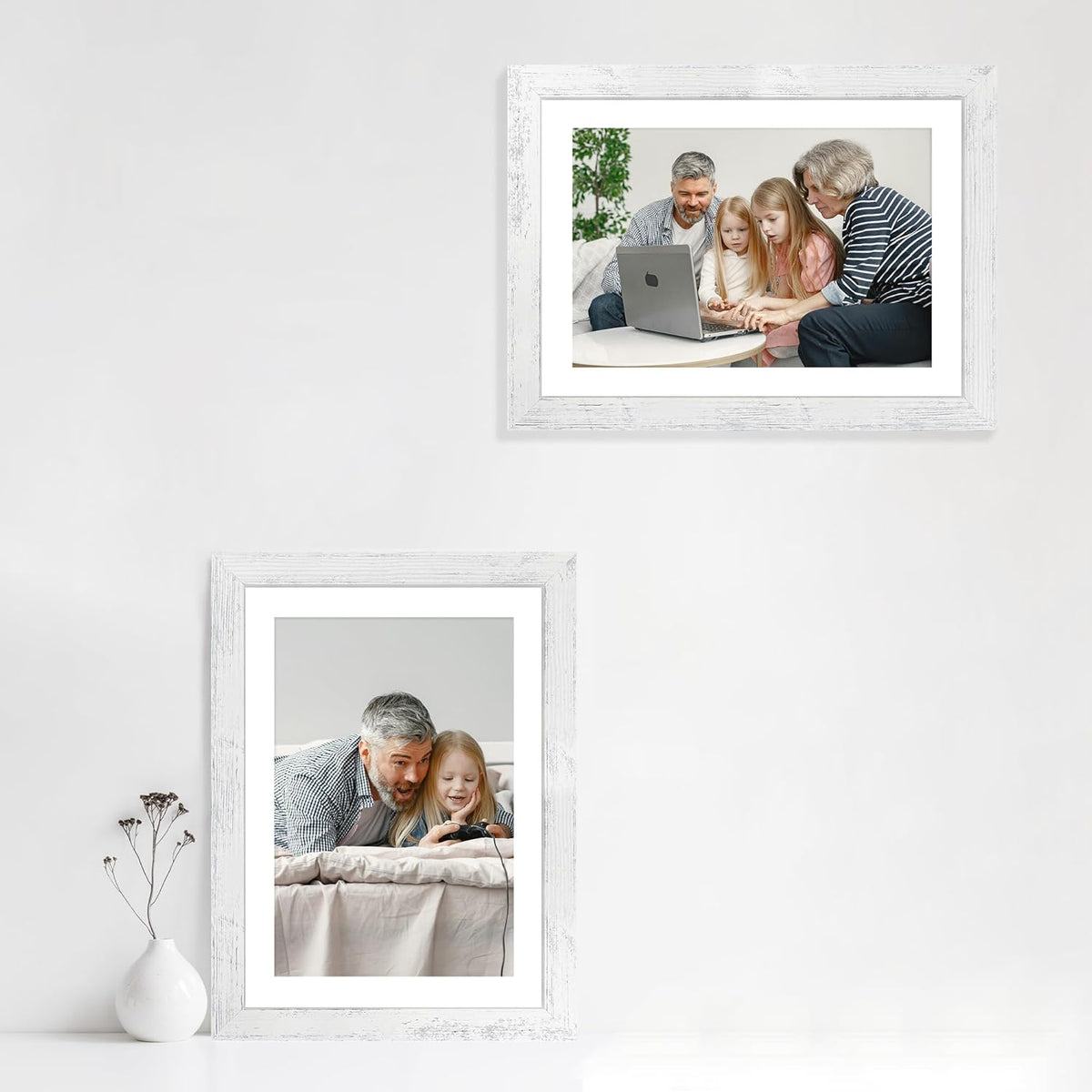 10x14 Picture Frame Set of 4 with Tempered Glass, Distressed White Frame Display 8x12 Picture with