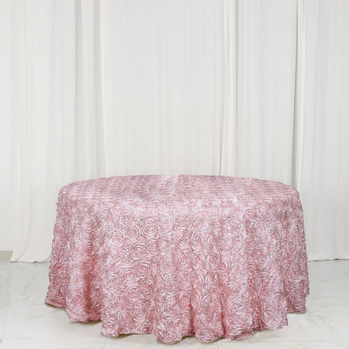 Efavormart 120" Wholesale Round Table Cover Blush Grandiose Rosette 3D Satin Tablecloth for Wedding