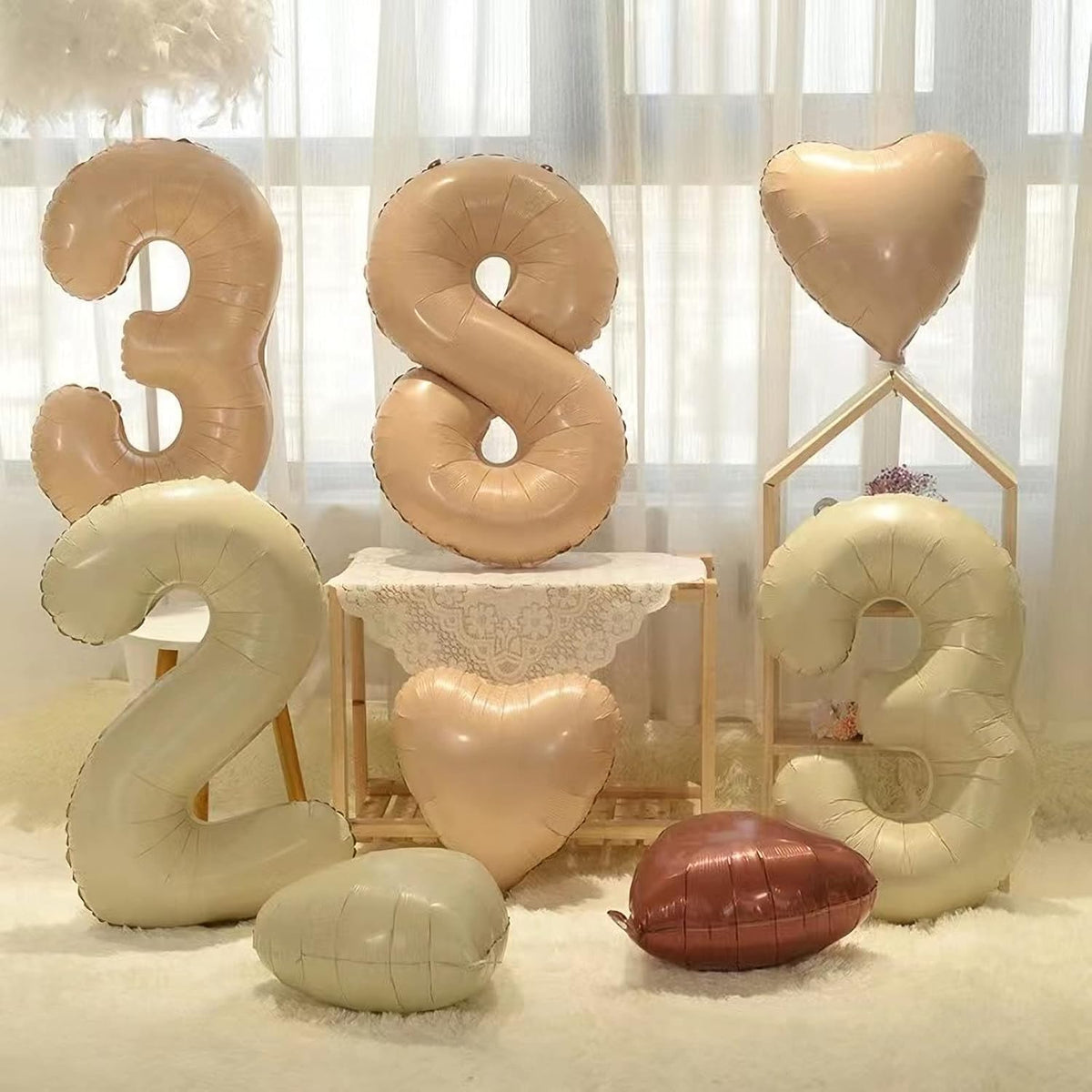 10pc Cream White Heart Balloons - 18 Inch Sand White Heart Shapes for Baby Showers, Weddings