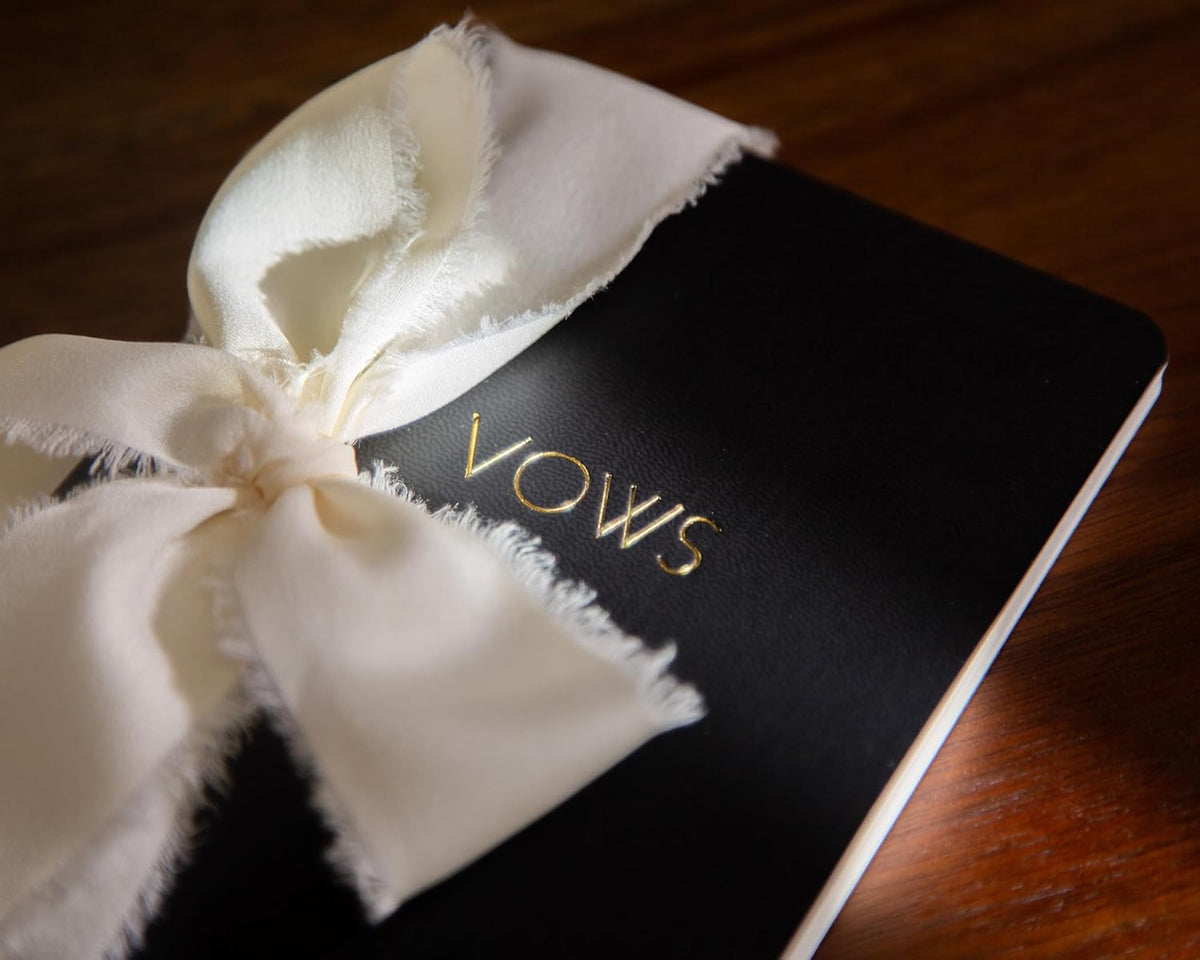 Black White Embossed Slim Vow Books w/Ribbon (Set of 2) - 5.625 x 4 Minimalist Pocket Sized