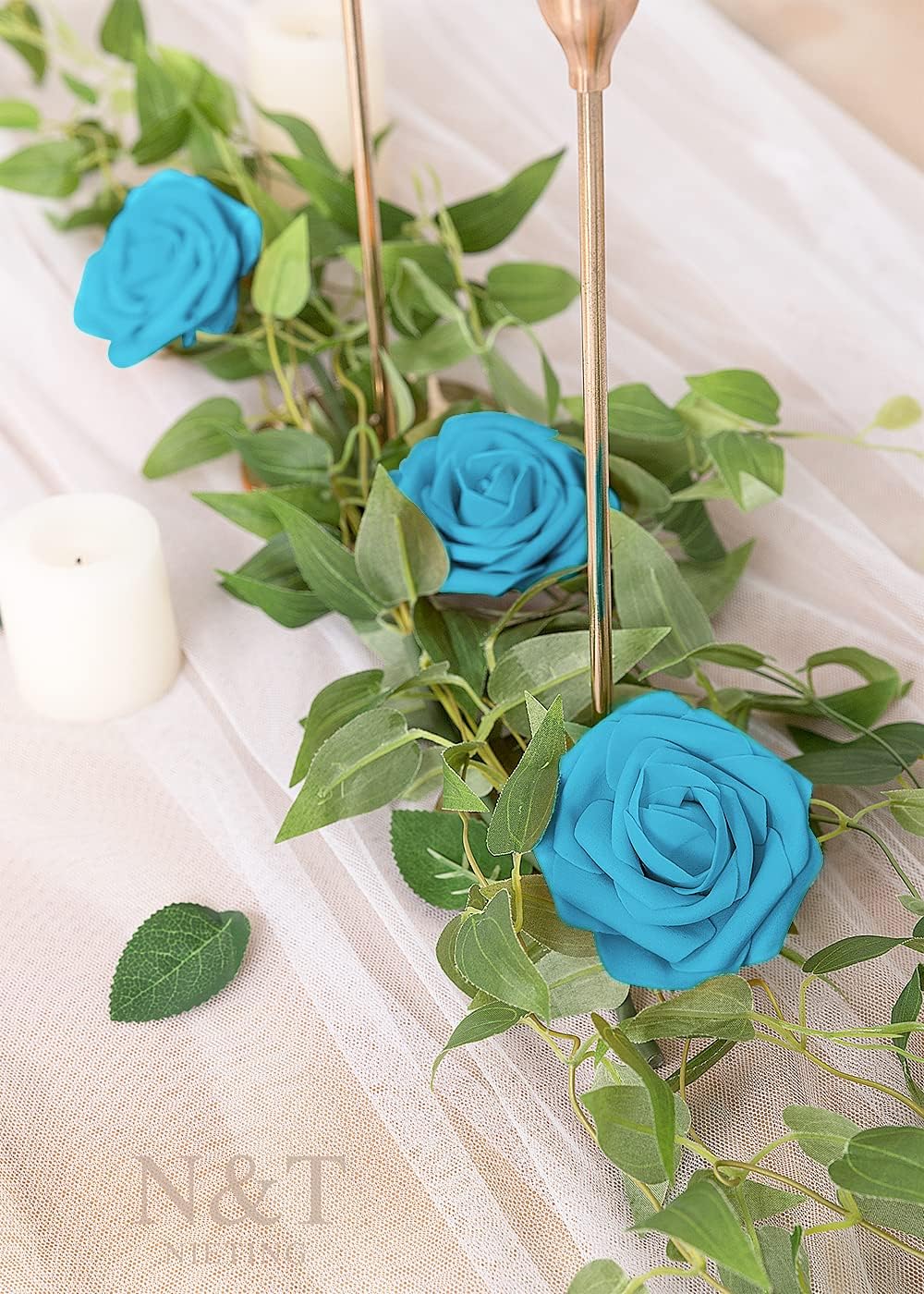 N&T NIETING Artificial Flowers, 25pcs Fake Flower Roses with Stem for DIY Wedding Bouquets