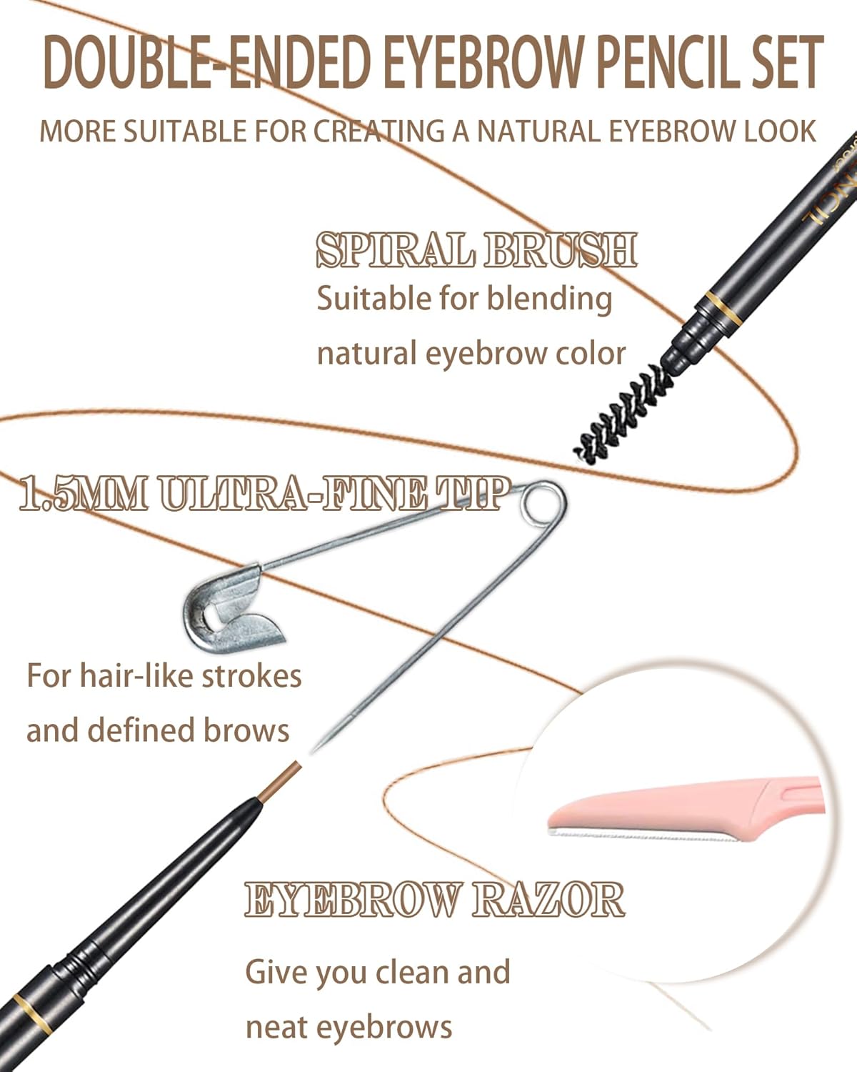 Medium Brown Eye Brow Pencils for Women, 6Pcs Waterproof Eyebrow Pencil, 1.5mm Micro-Fine Tip &
