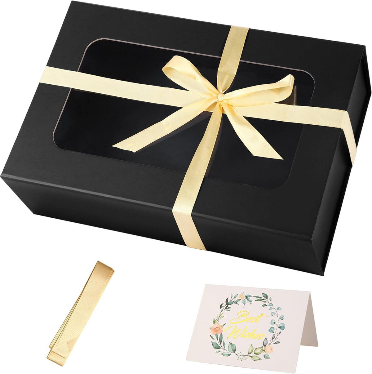 TIACABO Black Large Gift Box with Window, 13.5"x9"x4.3" Bridesmaid Boxe for Gifts Giving,Birthday