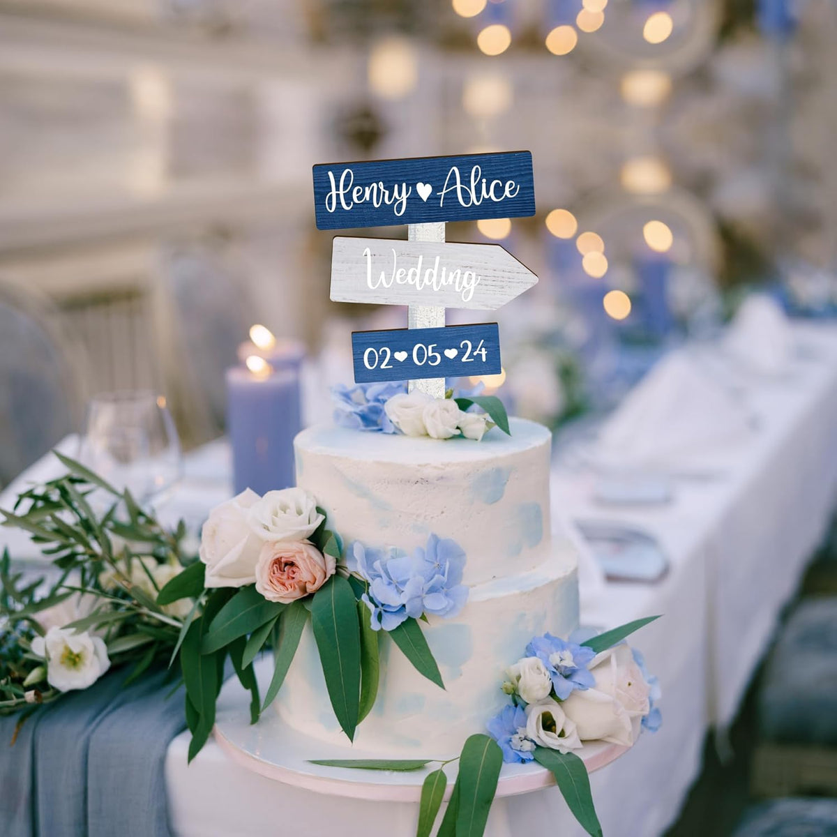 Personalized Ocean Themed Wedding Cake Topper in Wood Custom Bride & Groom Names Initials Wedding
