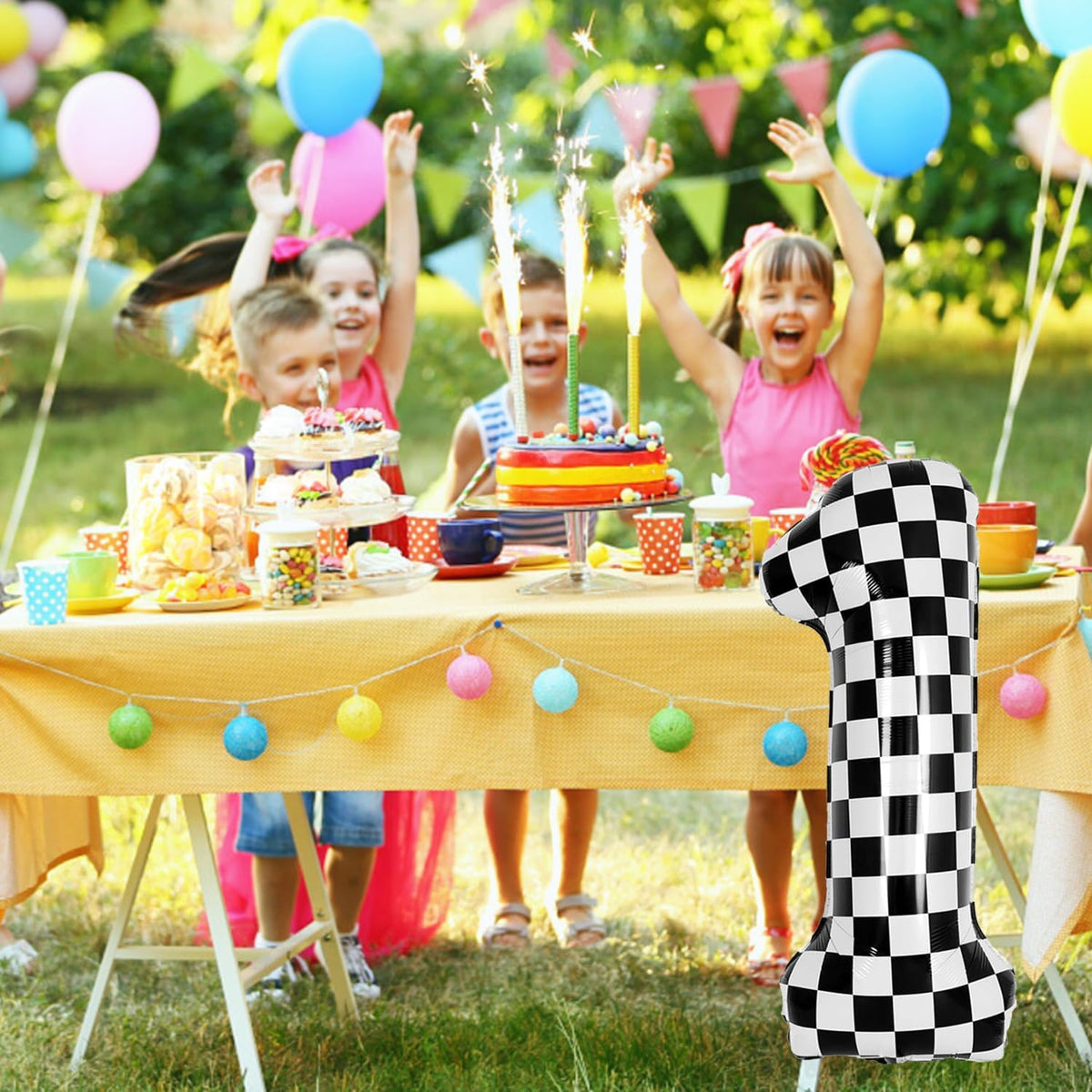40 Inch Checkered Number Balloon - Race Flag Pattern Big Helium Balloon for Birthday Party