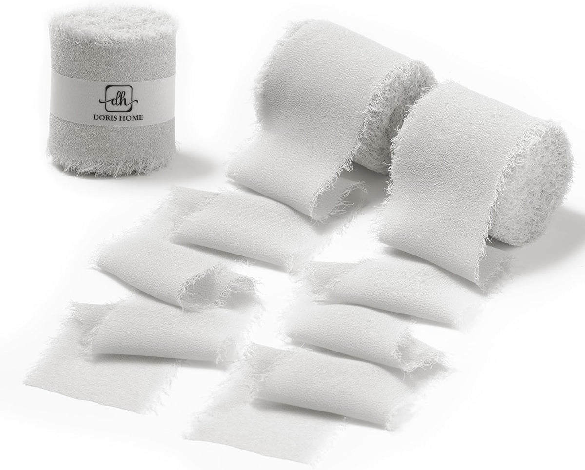 DORIS HOME Light Grey Chiffon Ribbon for Flower Bouquet, 2" x21Yd Fabric Ribbon for Gift Wrapping