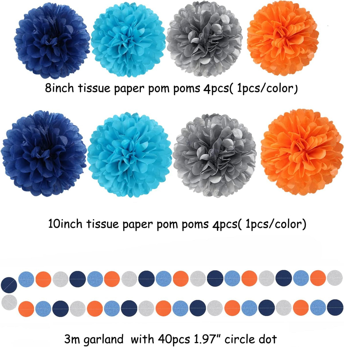 Blue-Silver Orange Space Party-Decorations Streamers-Garland - 30pcs Graduation 2025 Tissue Pom