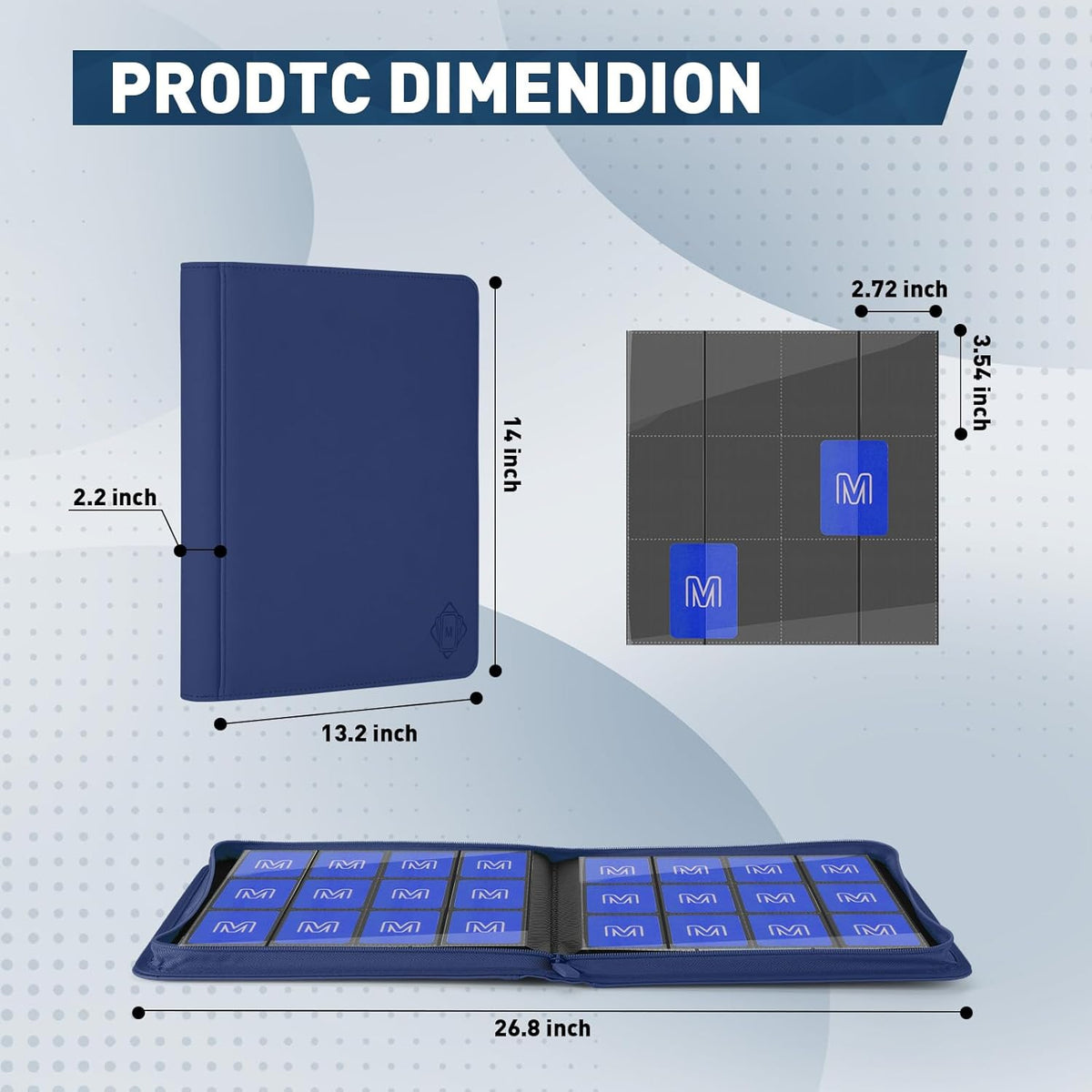 Premium Card Binder 12 Pocket for 720 Pockets Trading Card Binder, PU Zipper Card Collection Album