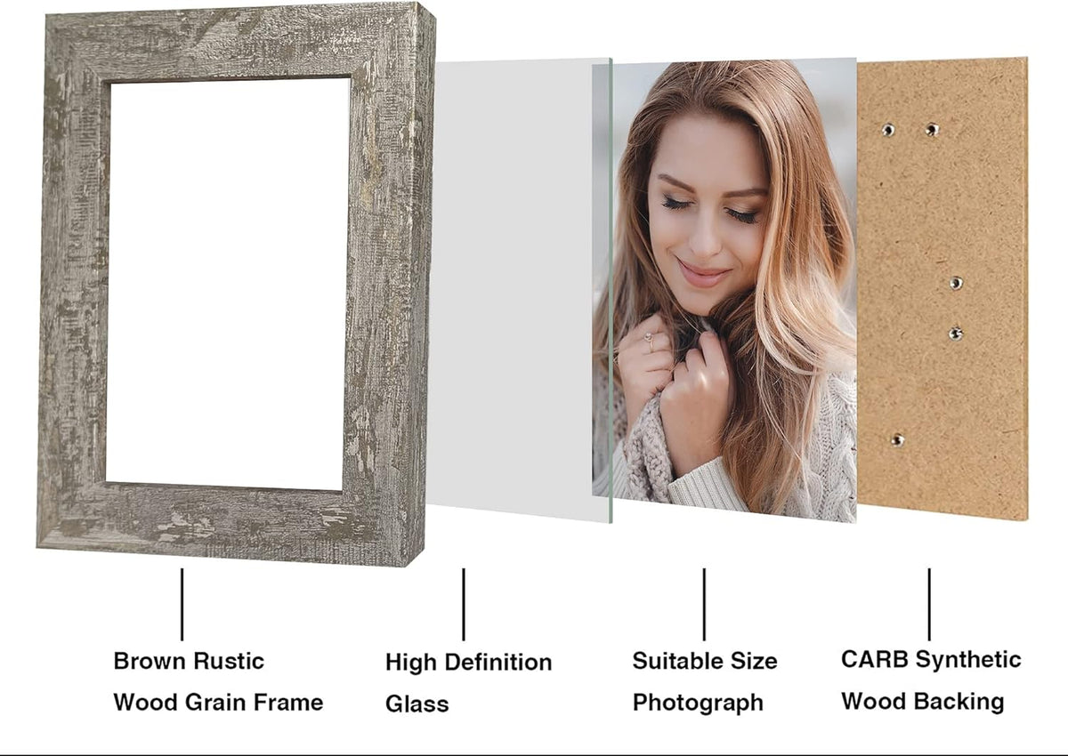 5x7 Picture Frame Set of 4, High Definition Glass Distressed Moss Green Frame, 5 x 7 Wood Photo