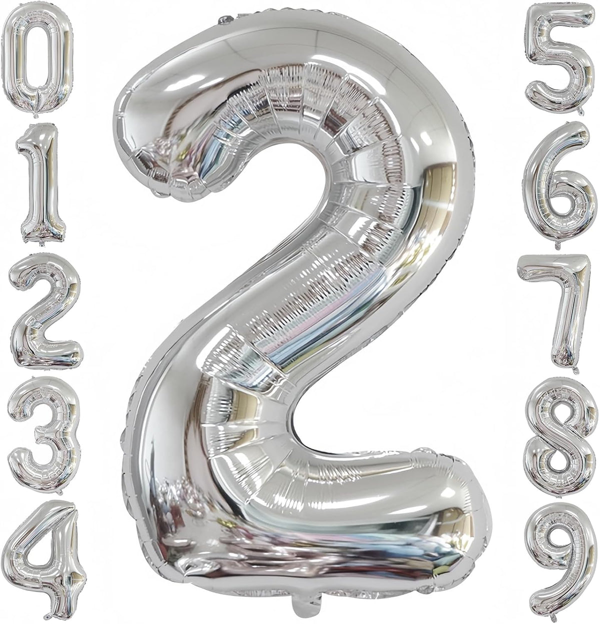 Silver 2 Balloon,40 Inch Number 2 Balloon,2 Birthday Balloon Decorations,Helium Silver 2 Balloon