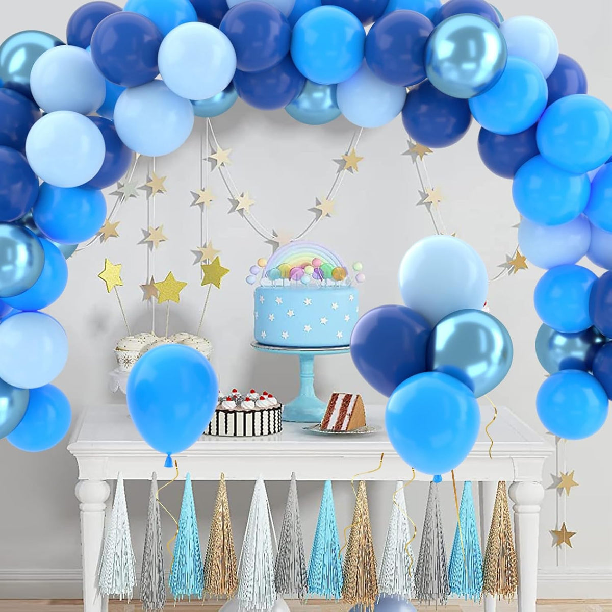 Patimate Blue Balloons Set, 50 pcs 12 inch Metallic Navy Blue, Pastel Light Blue Latex Balloons Kit