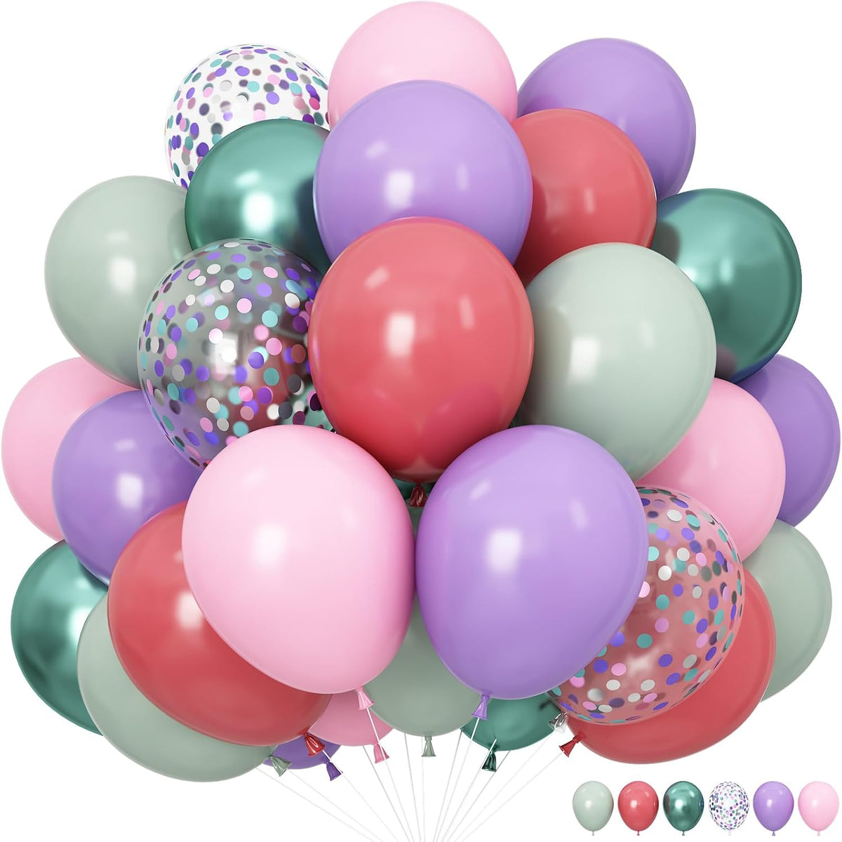 Pink Purple Green Balloons for Mermaid Magic Birthday Party Decorations Under The Sea 60PCS 12INCH