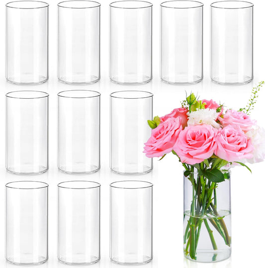 6 Inch Glass Cylinder Vases for Centerpieces | 12Pcs Clear Small Flower Vase for Wedding