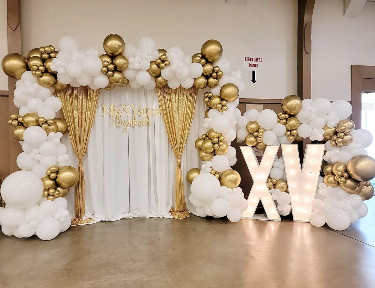 White and Gold Balloons Arch Kit, 124pcs White Gold Confetti Metallic Latex Balloons Arch for