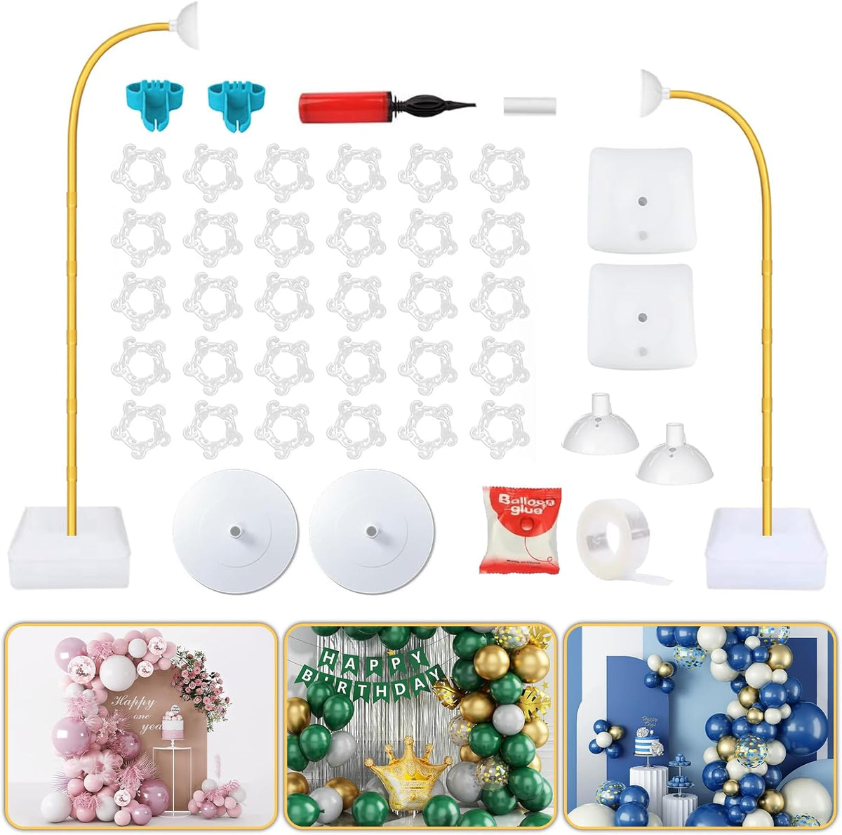 Balloon Arch Kit - Bendable 8.2FT & 6FT Balloon Arch Stand with Base and Manual Pump, Versatile