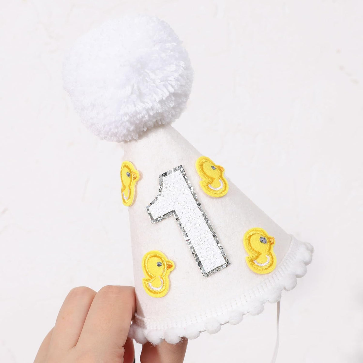 Little Yellow Duck 1st Birthday Party Hat - Duck Themed Cake Smash Decor, Yellow & White Cone Hat
