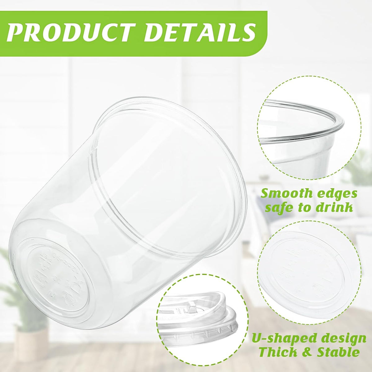 12oz Disposable Stemless Glasses With Strawless Sip Lids,PET Disposable Drinking Cups,Clear Plastic