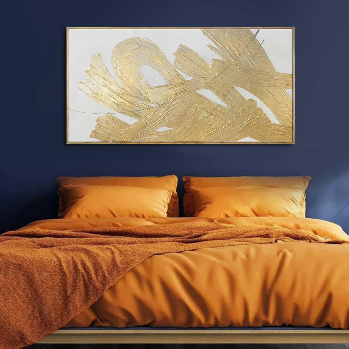 Gold Framed Canvas Art Abstract Wall Decor White Picture Decor 24"x48" Canvas Wall Art for Bedroom