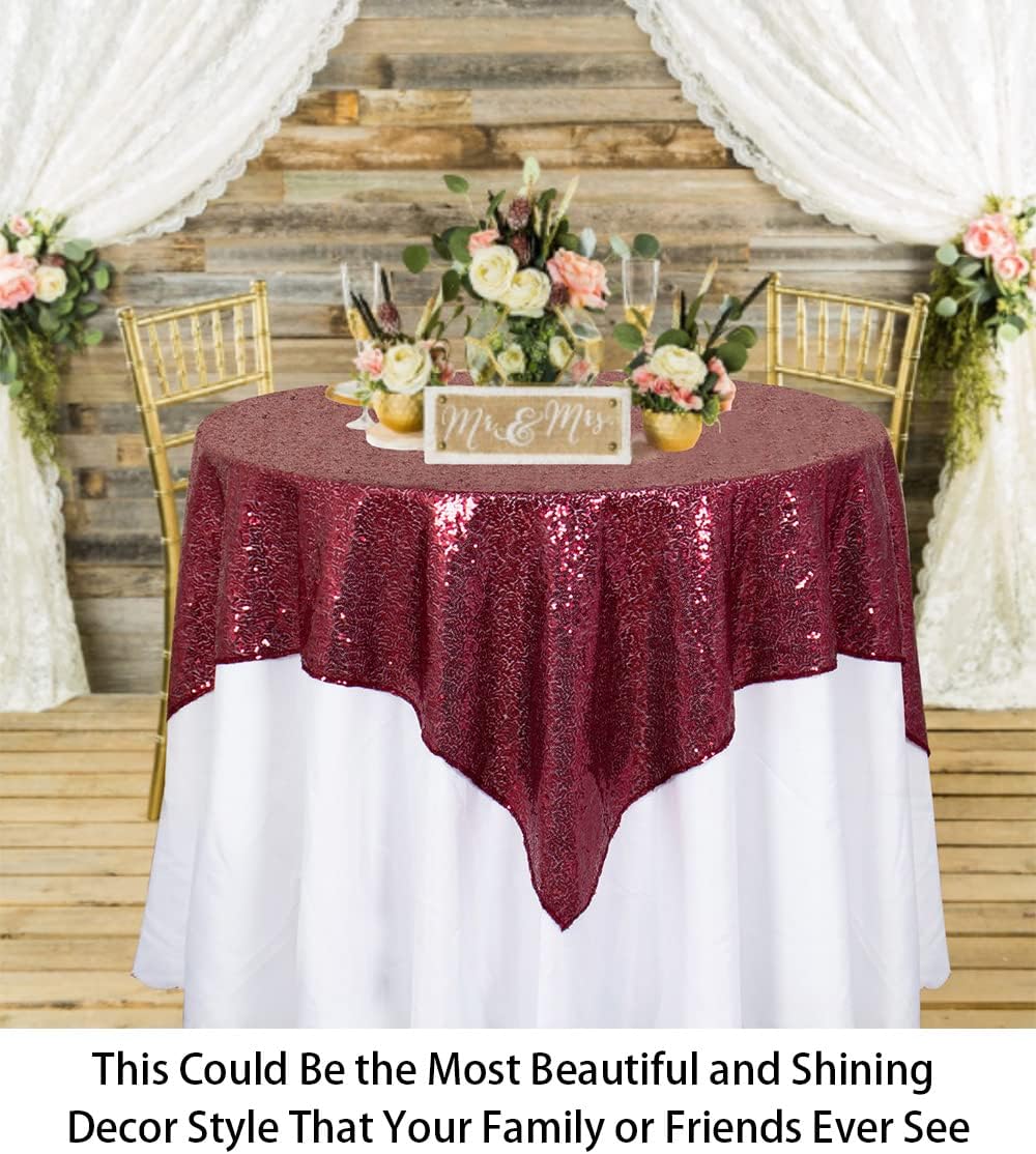 ShinyBeauty Sequin Tablecloth Burgundy Sequin Table Overlay Glitter Table Cover for Dinning Table