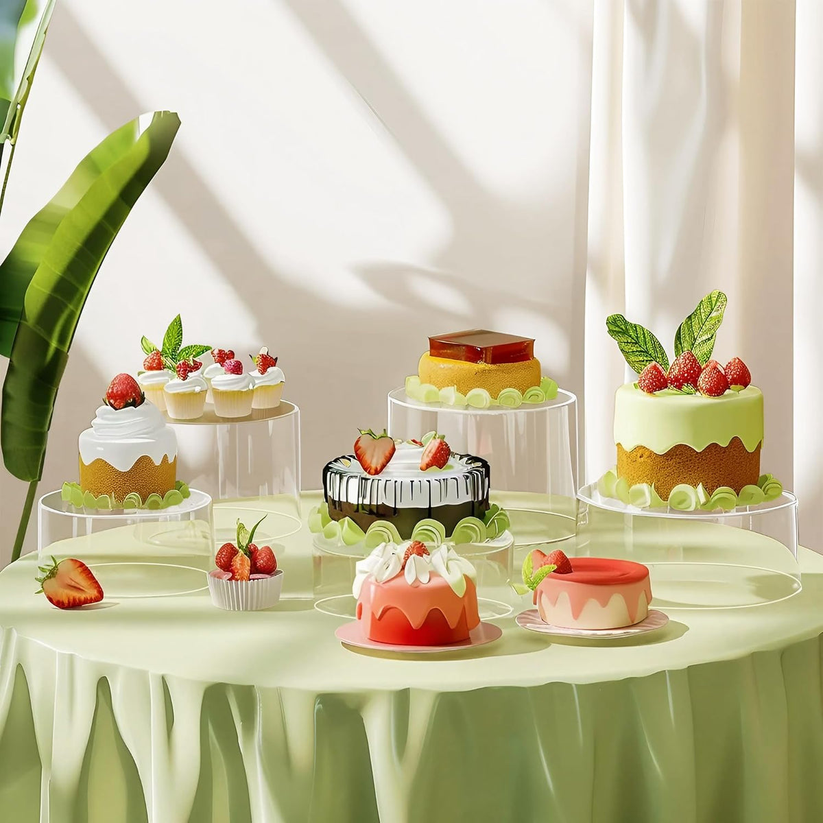 6Pcs Buffet Risers, Food Risers for Buffet, Acrylic Boxes for Display Round Riser Display Cases