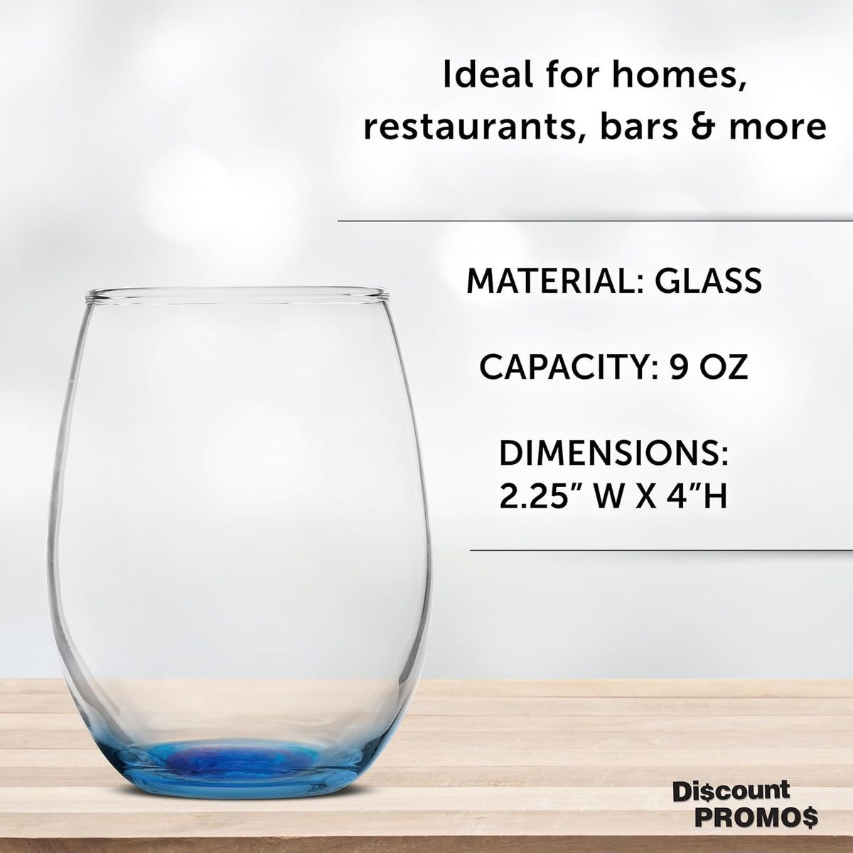 DISCOUNT PROMOS Stemless Wine Glass 9 oz. Set of 10, Bulk Pack - Great for Wedding Favors