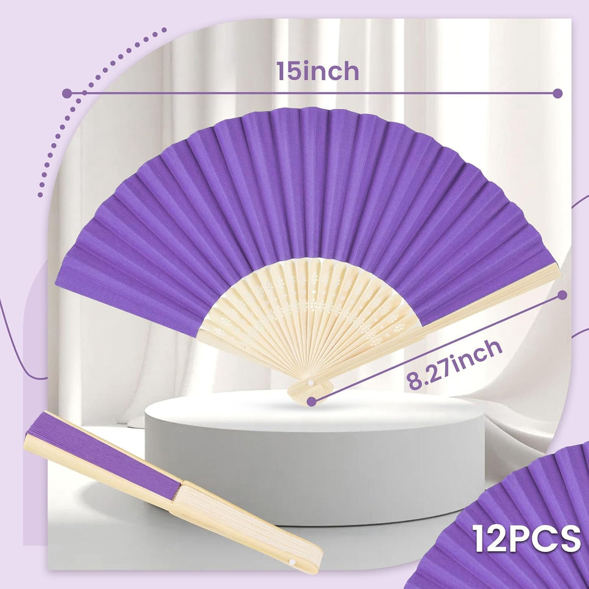 JOHOUSE 12 Packs Foldable Hand Fans, 8.3 Inch Purple Paper Fans Handheld for Purple Birthday