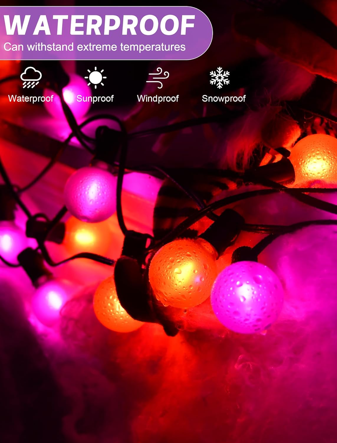 25ft Halloween String Lights Outdoor - G40 LED Orange and Purple String Lights with 27 Frosted