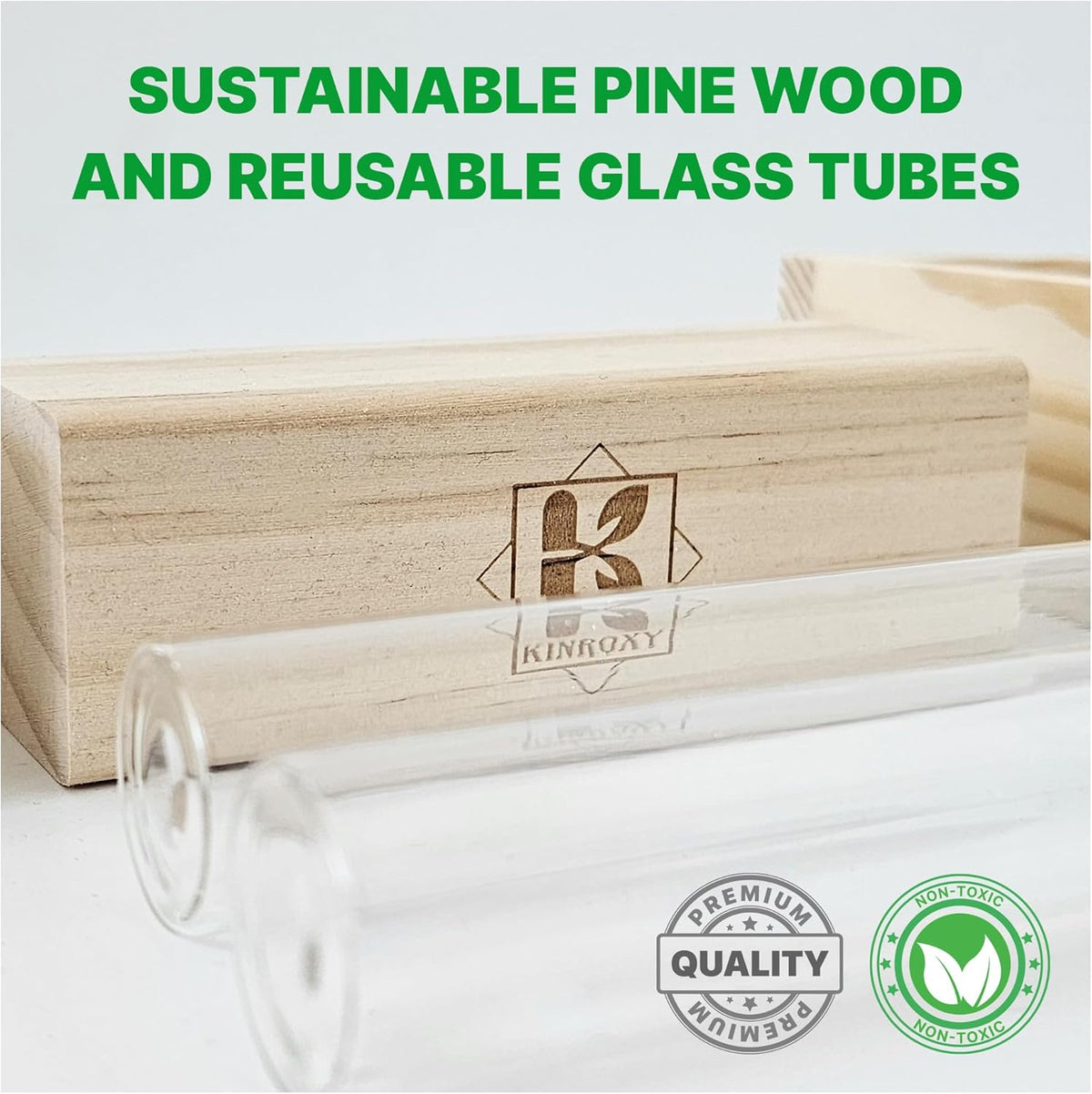 Plant Propagation Station - 3-Piece Wooden Stand with 4 Glass Test Tubes, Terrarium Vases for