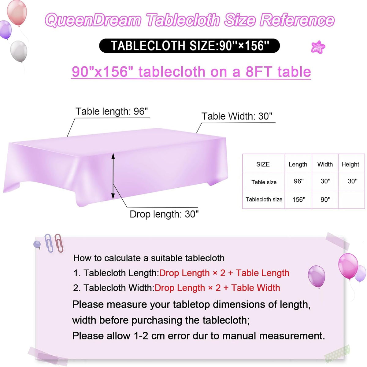 QueenDream Tablecloth 90x156 Rectangle Sequin Tablecloth Lavender Wedding Table Linens Glitter