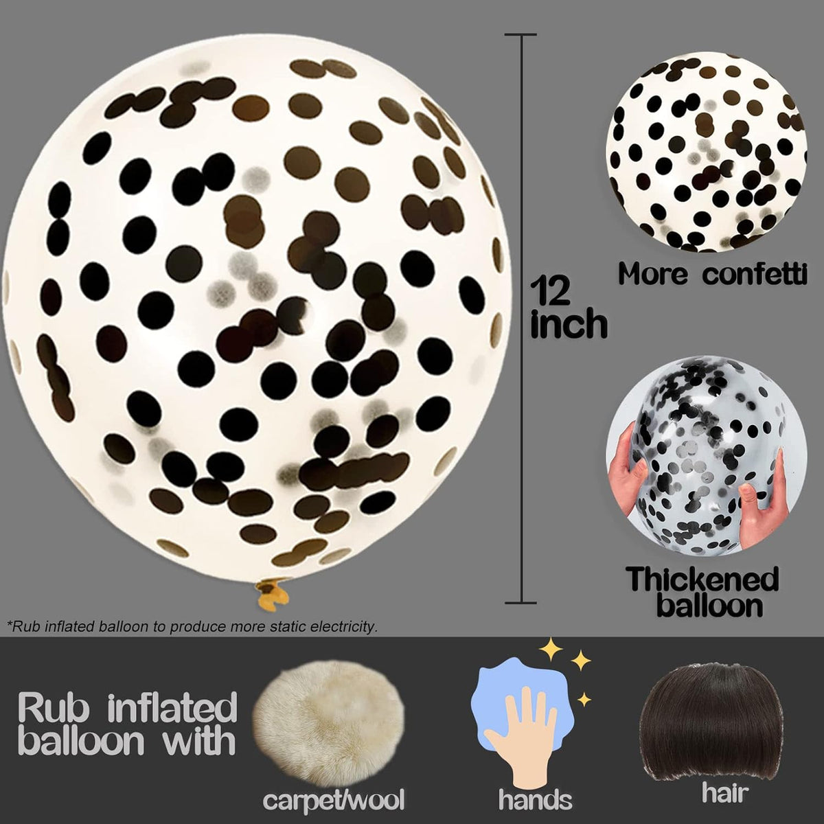 Black Confetti Balloons, 25 Pcs Thickened 12 Inch Clear Latex Balloon with Confetti Inside for