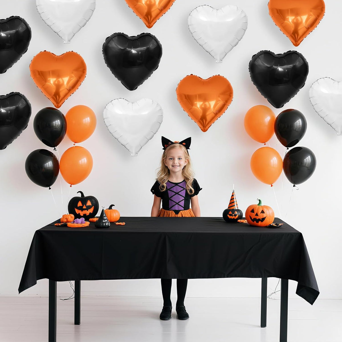Black Orange Heart Balloons, 18 Inch Black White Orange Heart Foil Shape Balloon, 12PCS Large Love