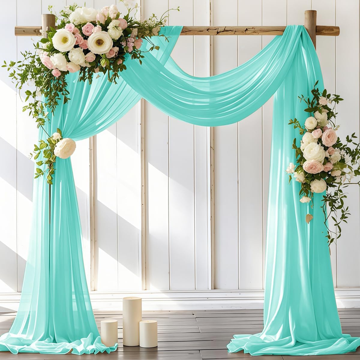 Wedding Arch Draping Fabric 1 Panel 30'' x 18FT Teal Sheer Chiffon Arch Drapery for Photo Booth