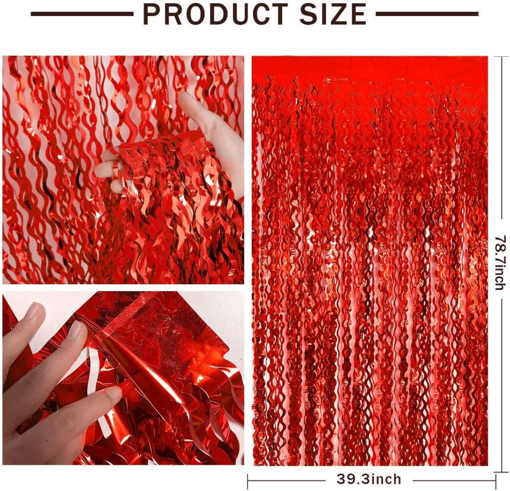 Red Door Streamers Party Backdrop Foil Curtains, Ruby Wall Decor, Carnival Decorations, Casino