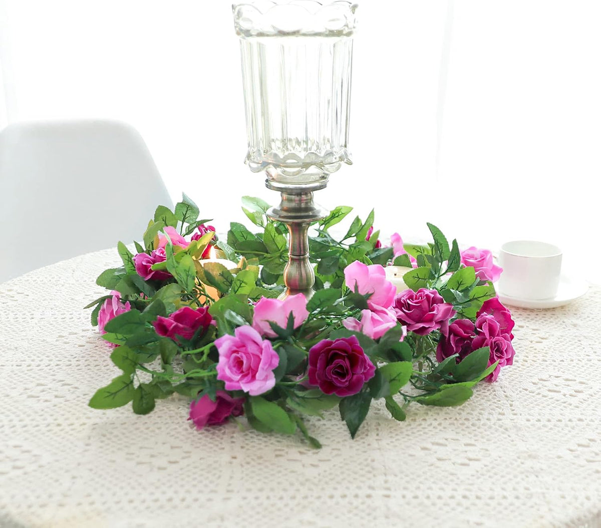 Floweroyal 2 Pack Artificial Flower Garlands 15.8FT Fake Rose Vines Silk Flowers Hanging Rose Ivy