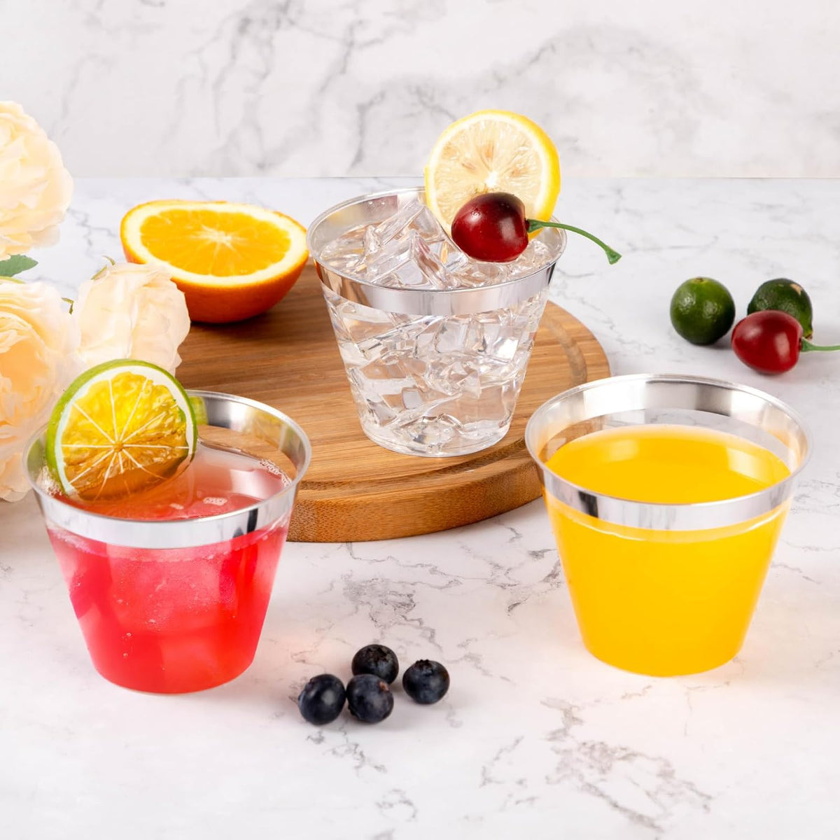 Goodluck 200PCS 9oz Plastic Cups for Party, Disposable Silver Cups, Plastic Cocktail Glasses for