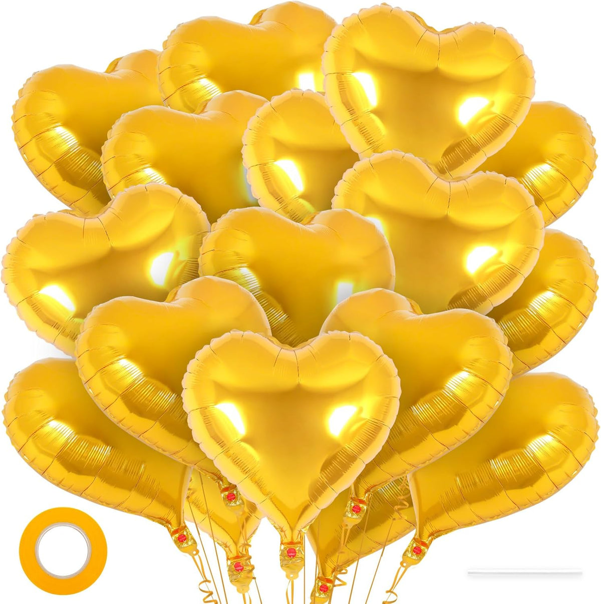 24 Pcs Gold Heart Foil Balloons, 18 Inch Love Hearts for Birthday, Wedding, Engagement, Baby