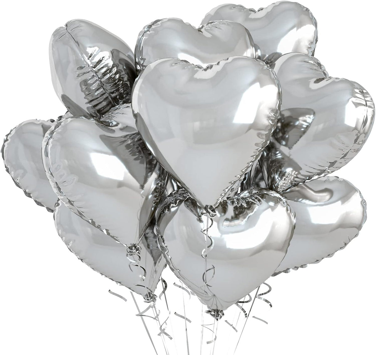 Biapian Silver Foil Heart Balloons, 10PCS Silver Heart Shape Balloons, Valentines Balloons 18inch