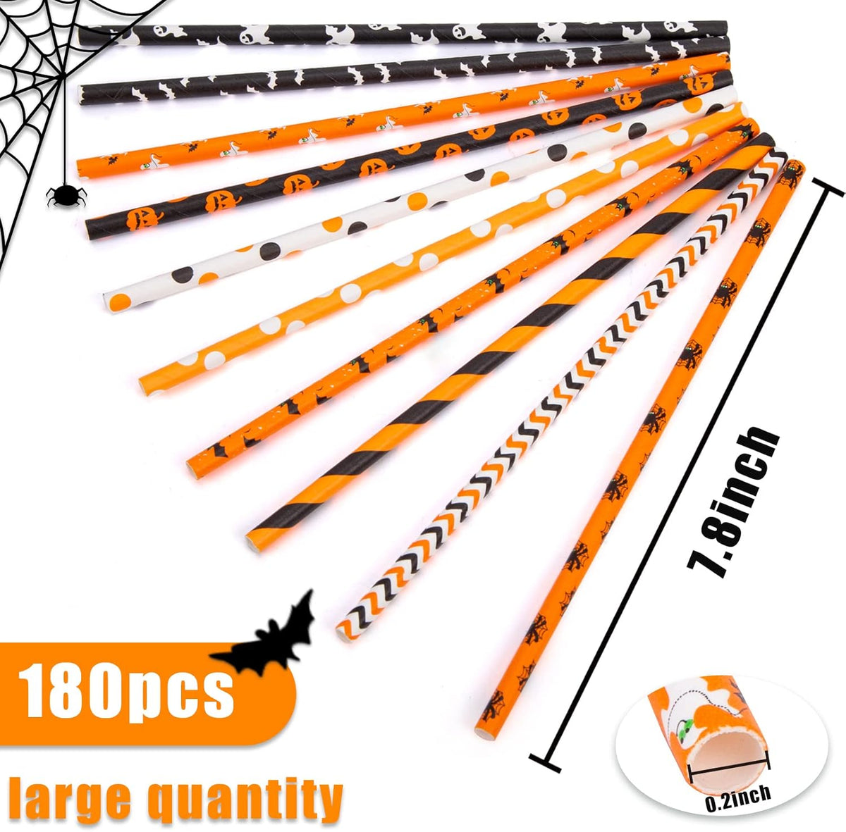 HANSGO Halloween Paper Straws, 180PCS Paper Drinking Straws Bulk for Decorating Halloween Party
