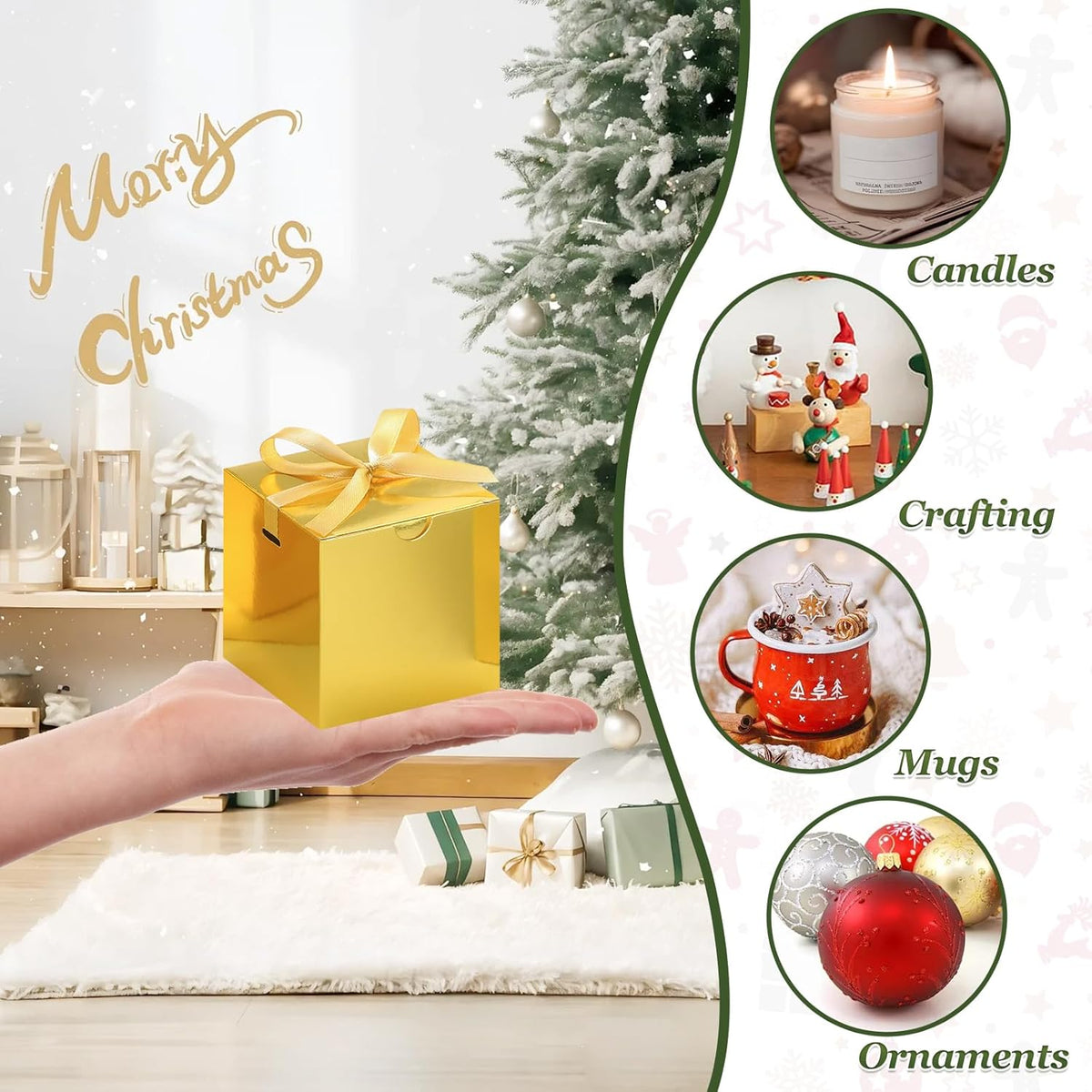 DOYIDE 60 Pcs Small Gift Boxes, 3x3x3 inches Kraft Paper Gift Box with Ribbons, Gold Candy Boxes