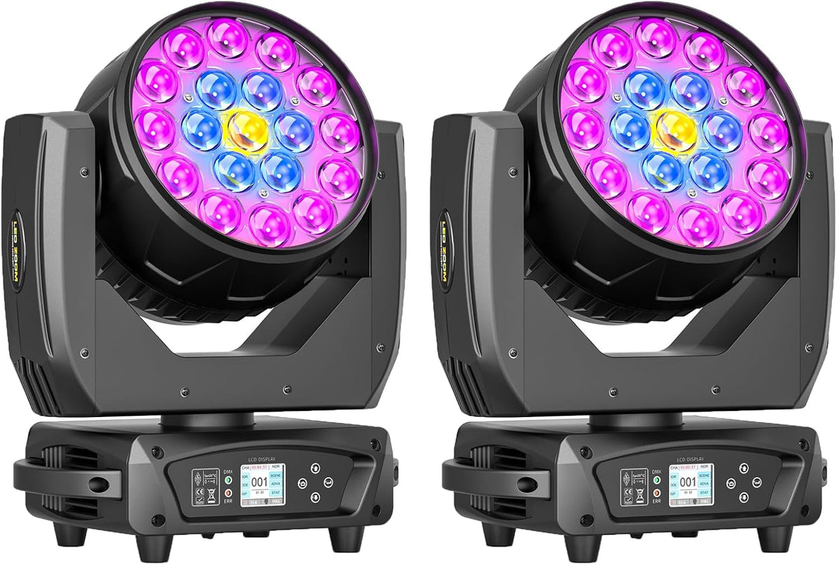 19x10W Moving Head Light Focusing/Beam/Wash/Zoom Effect Stage Lights 4-in-1 LED DMX512 & Sound