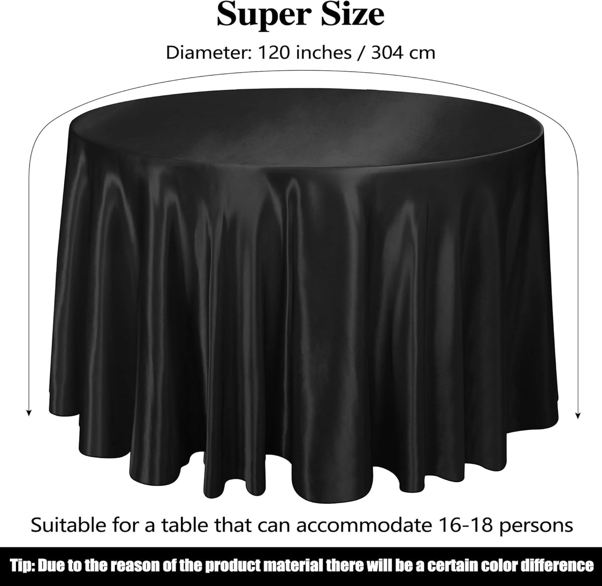Ruisita 120 Inches Round Satin Tablecloths Black Overlay Round Satin Table Cover Bright Silk