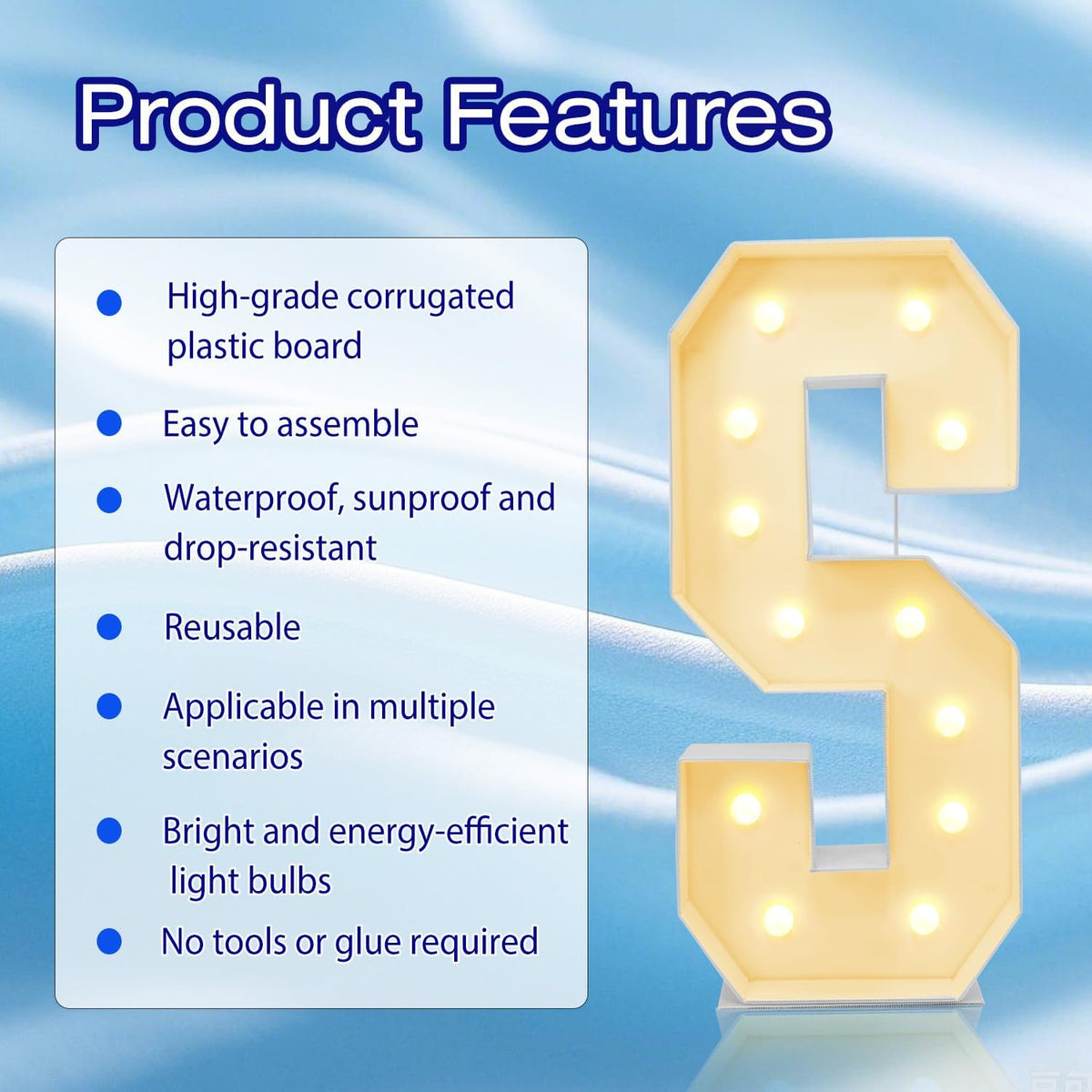 4FT Marquee Plastic Letters S - Light up Letters S Are Made from Corrugated Plastic Board - Quick